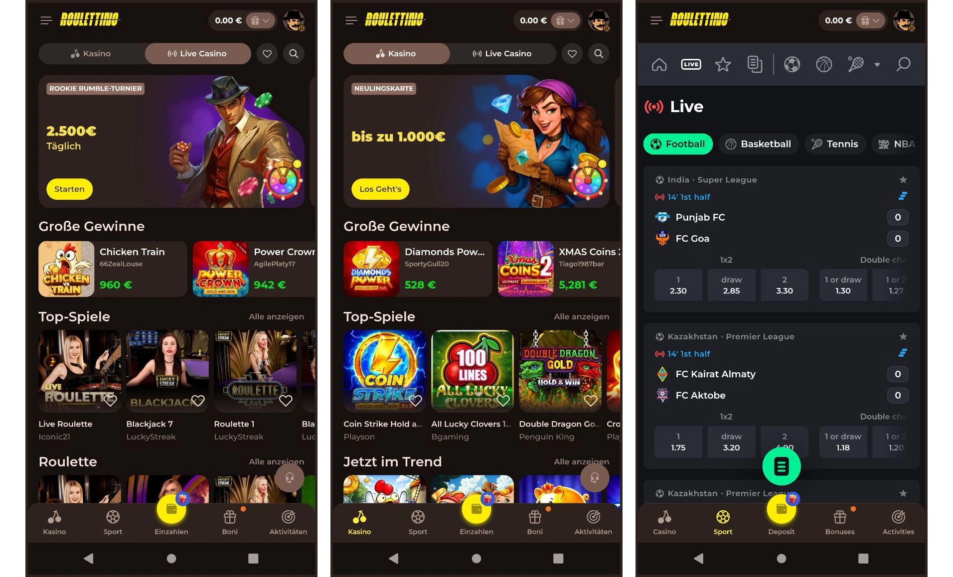 Spiele und Sportwetten im Roulettino Casino – Übersicht über Slots, Live-Casino und Wettmöglichkeiten